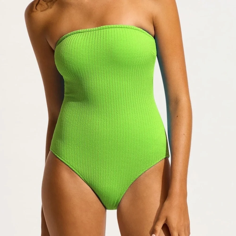 NWT Seafolly Sea Dive Bandeau One Piece - Jasmine Green SZ 2 - Picture 9 of 10